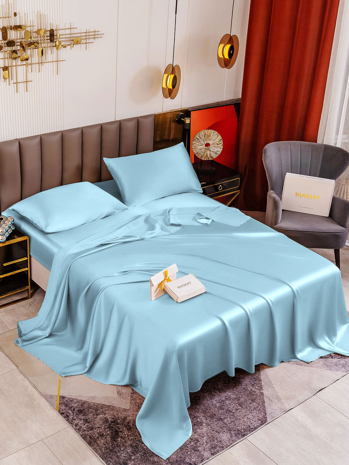 [Light Blue] SilkSilky-CA 19Momme Pure Silk Sheet 001