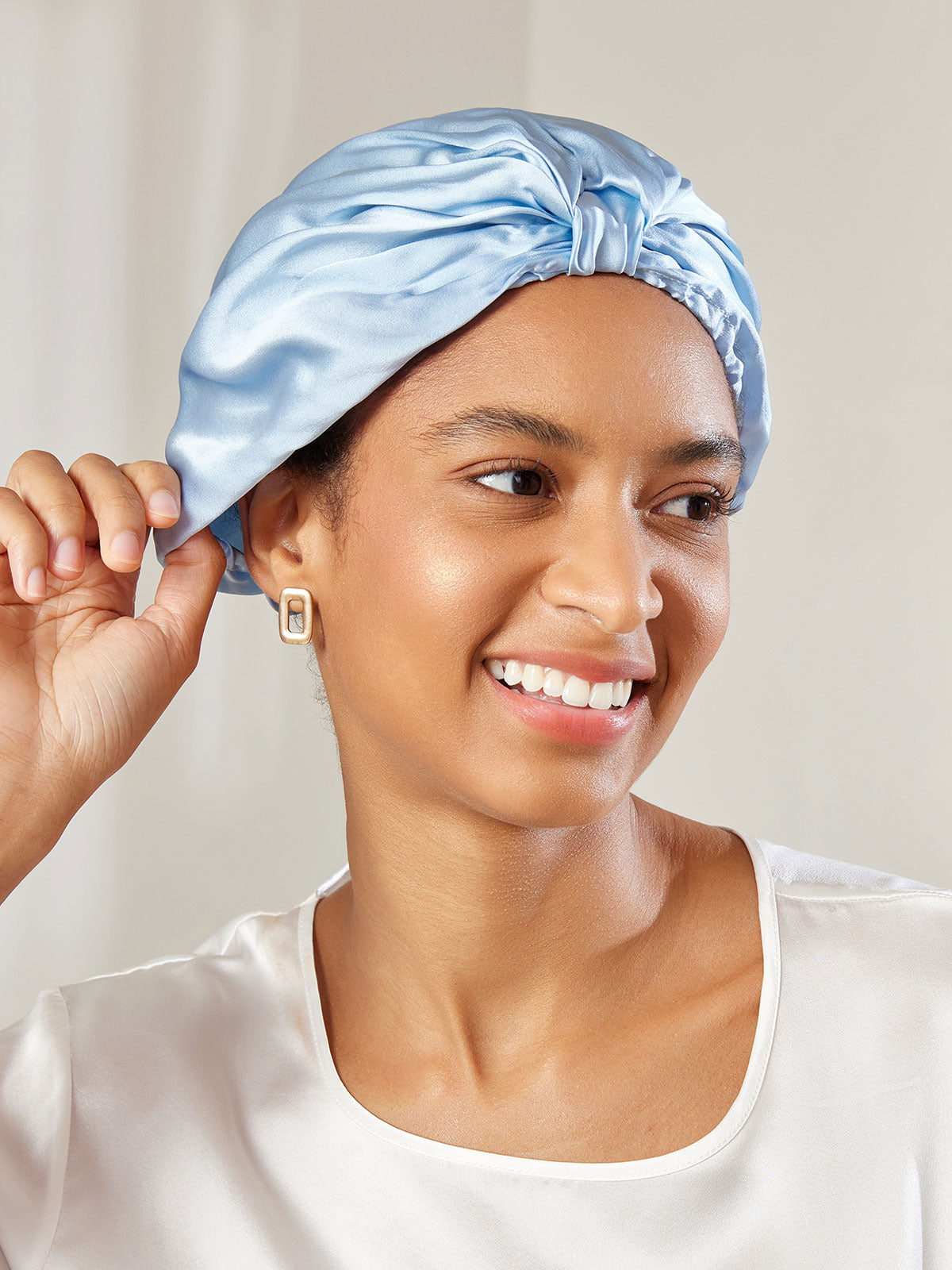[Light Blue] SilkSilky-CA Pure Silk Sleep Cap 001