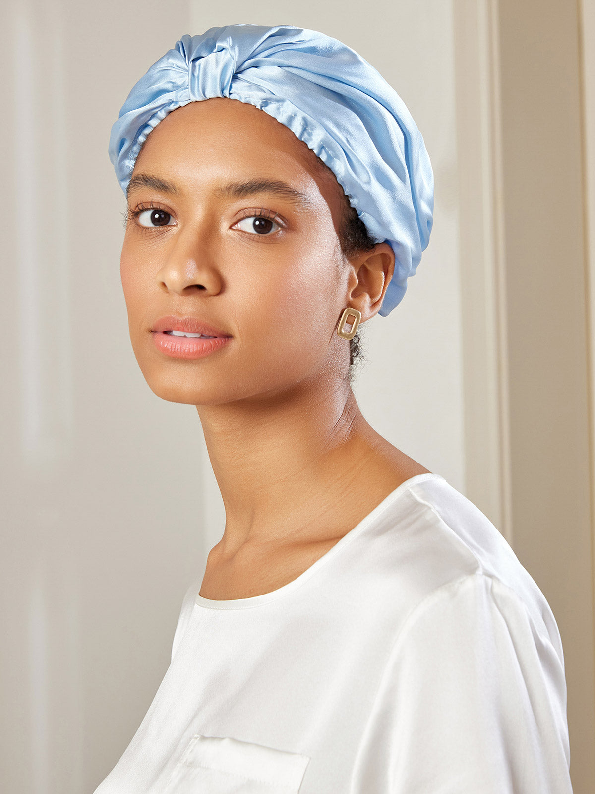 [Light Blue] SilkSilky-CA Pure Silk Sleep Cap 002