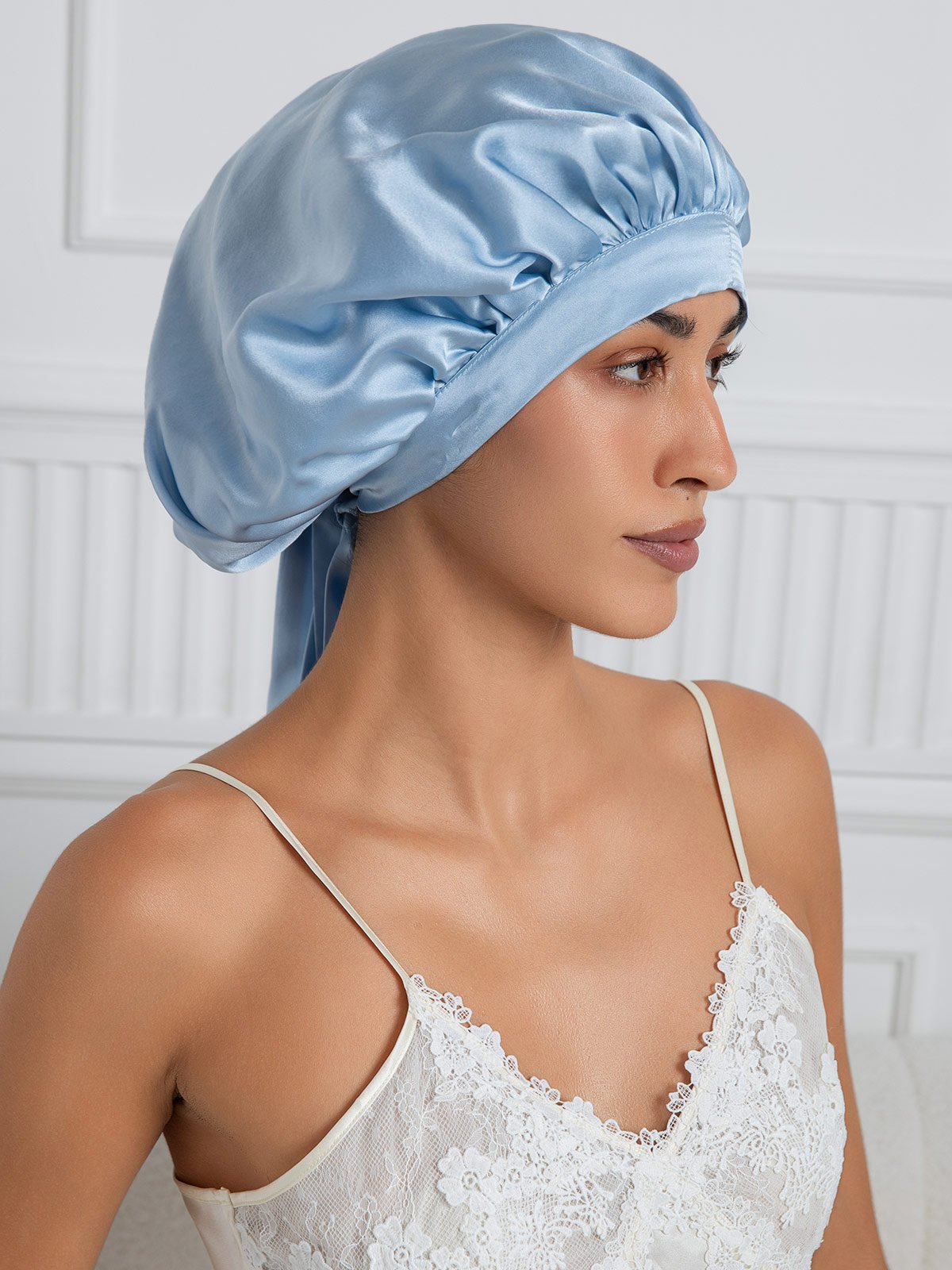 [Light Blue] SilkSilky-CA Pure Silk Sleep Cap 004