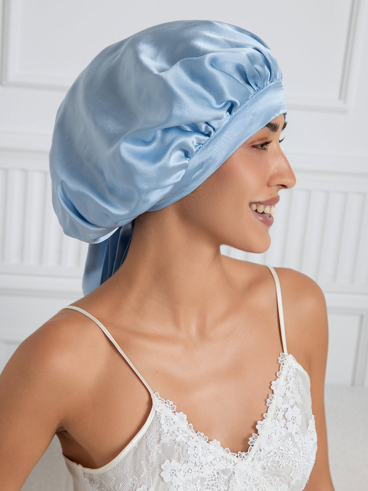 [Light Blue] SilkSilky-CA Pure Silk Sleep Cap 005