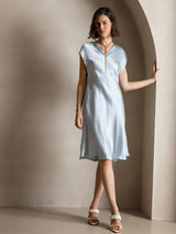 [Light Blue] SilkSilky-CA Cap Sleeve V Neck Dress 001
