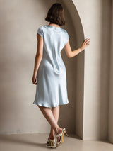 [Light Blue] SilkSilky-CA Cap Sleeve V Neck Dress 002