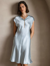 [Light Blue] SilkSilky-CA Cap Sleeve V Neck Dress 003