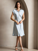 [Light Blue] SilkSilky-CA Cap Sleeve V Neck Dress 005