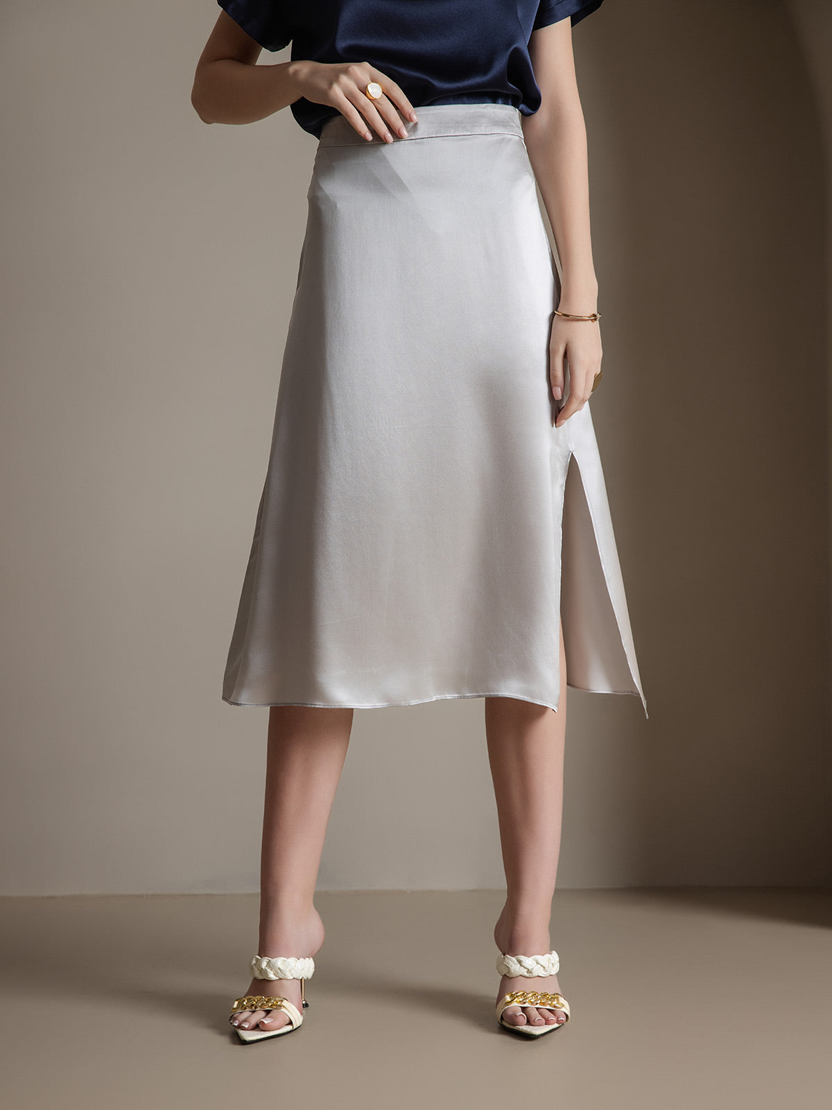 [Light Gray] SilkSilky-CA 19Momme Silk Skirt 001