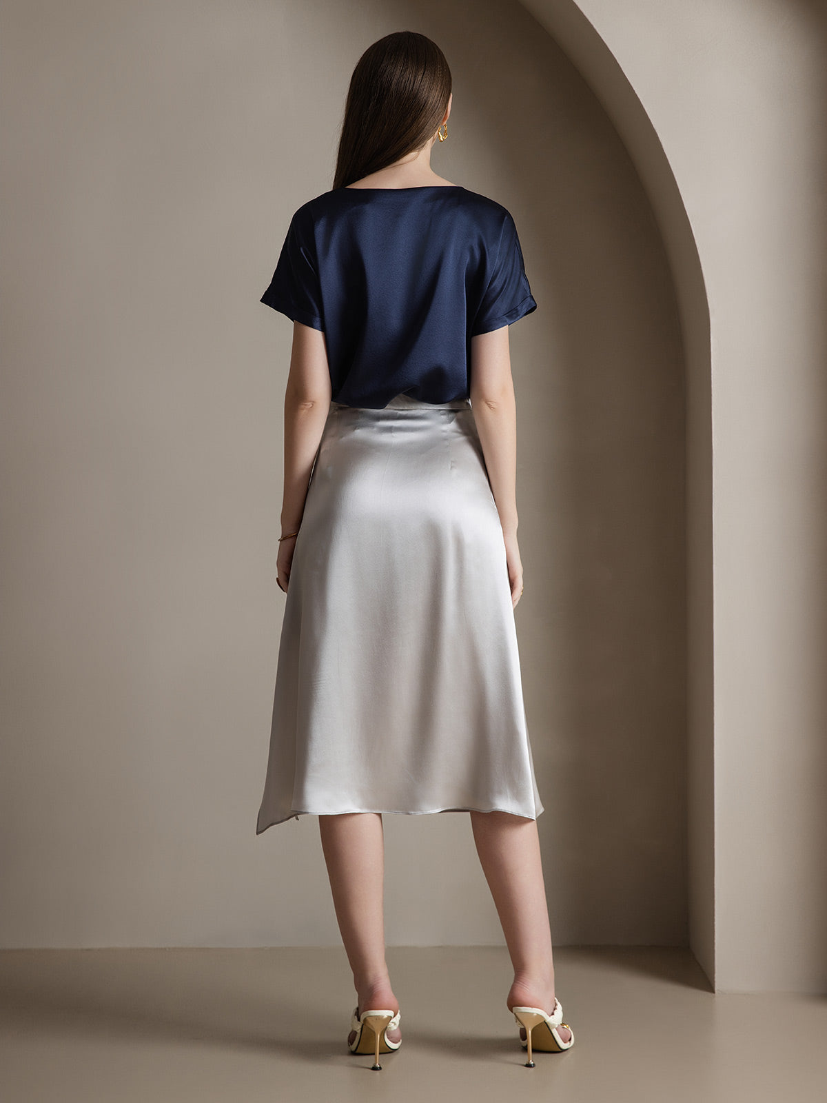 [Light Gray] SilkSilky-CA 19Momme Silk Skirt 003