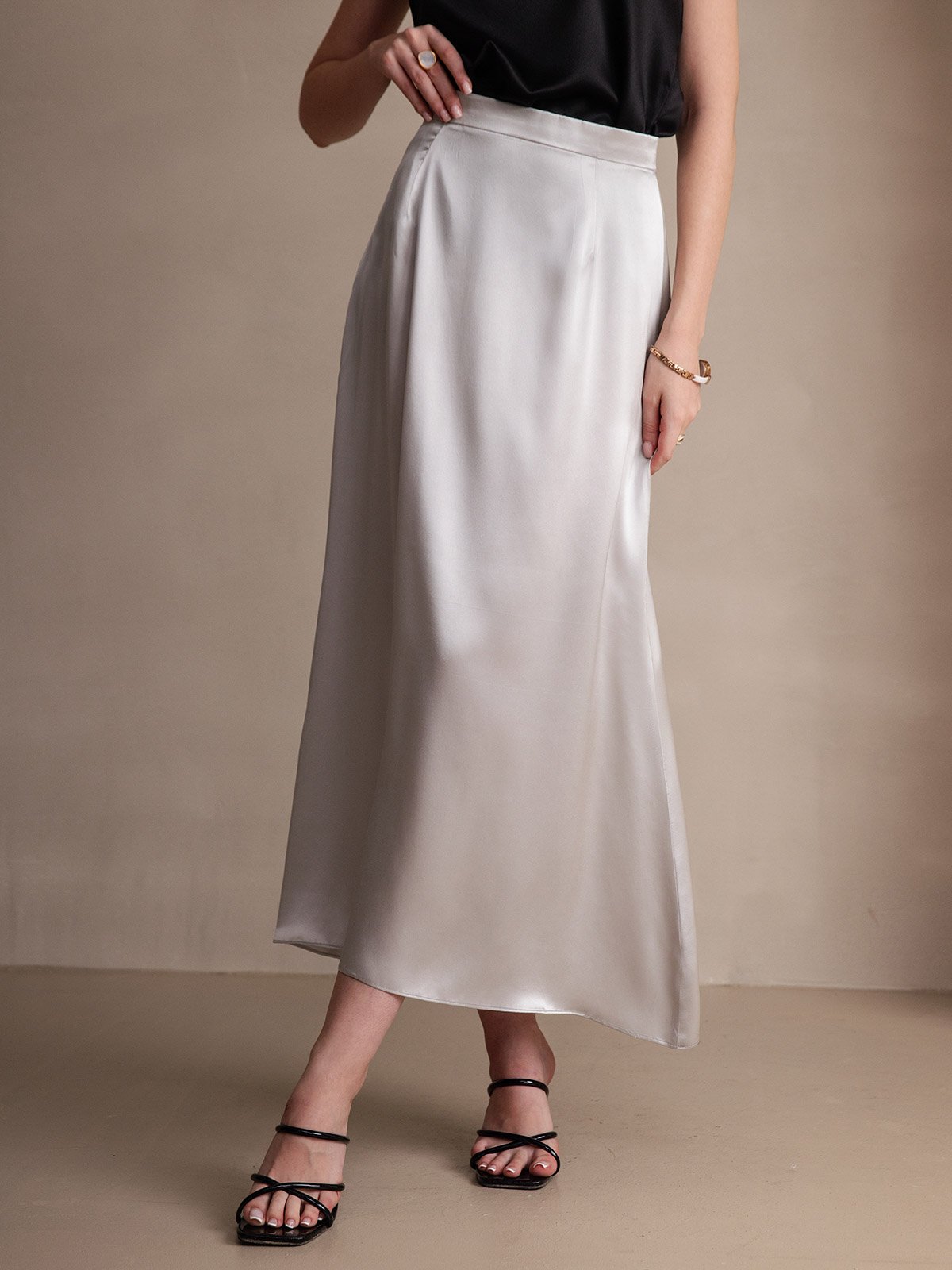 [Light Gray] SilkSilky-CA 19Momme Silk Skirt 003