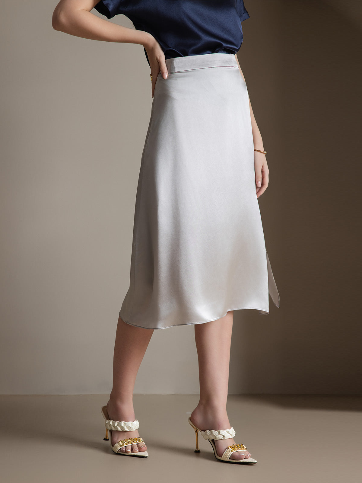 [Light Gray] SilkSilky-CA 19Momme Silk Skirt 004