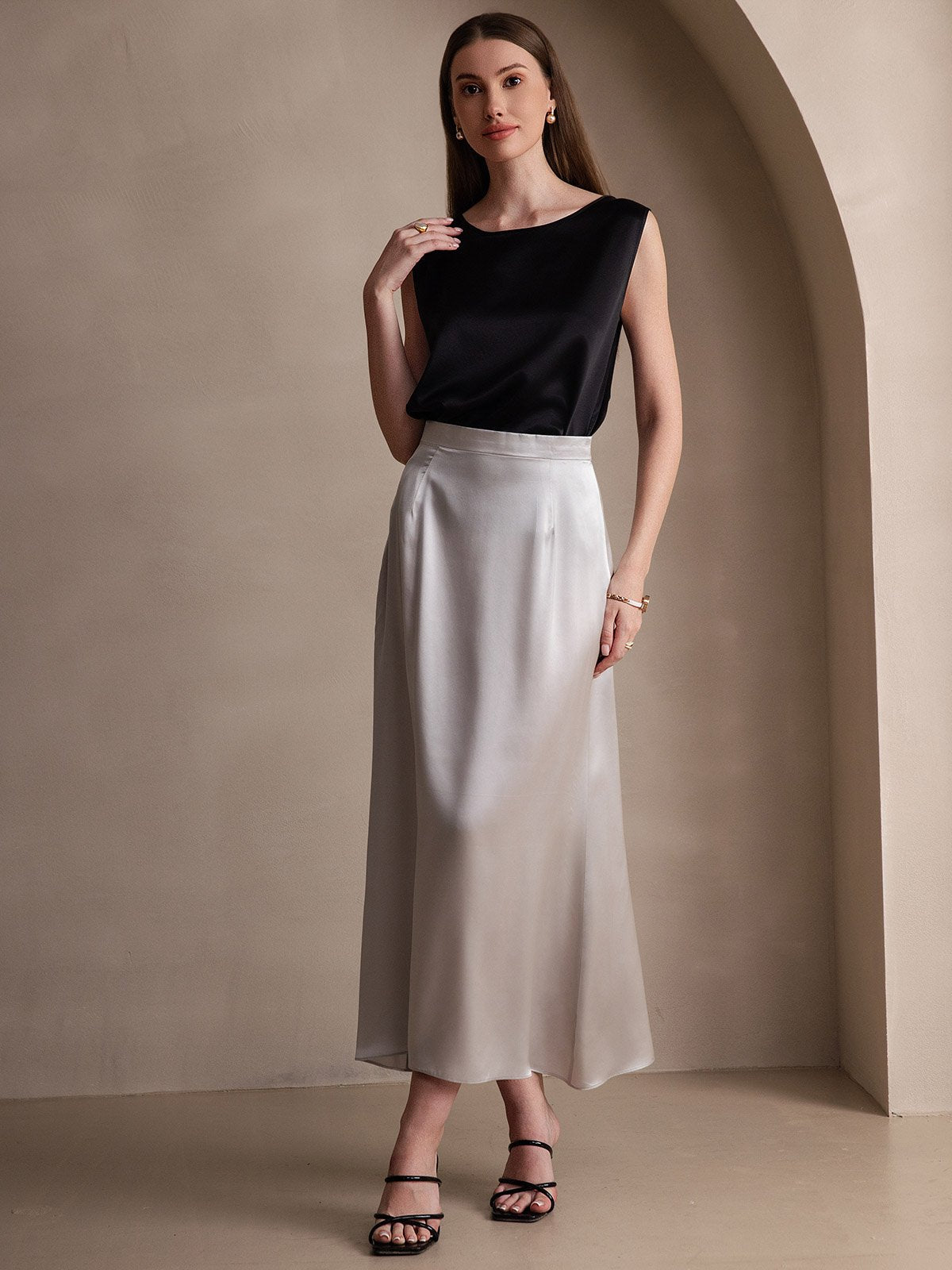 [Light Gray] SilkSilky-CA 19Momme Silk Skirt 004