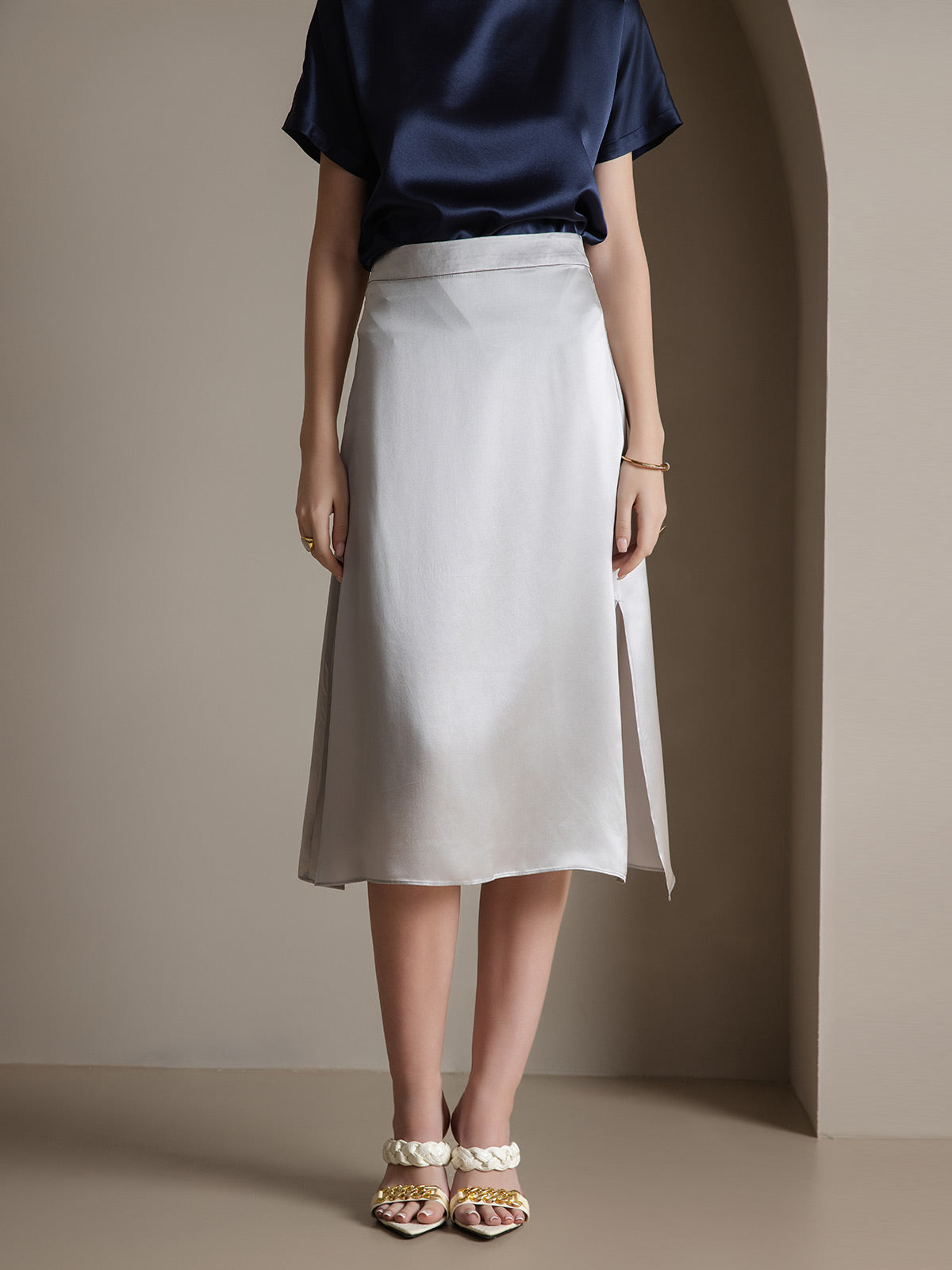 [Light Gray] SilkSilky-CA 19Momme Silk Skirt 005