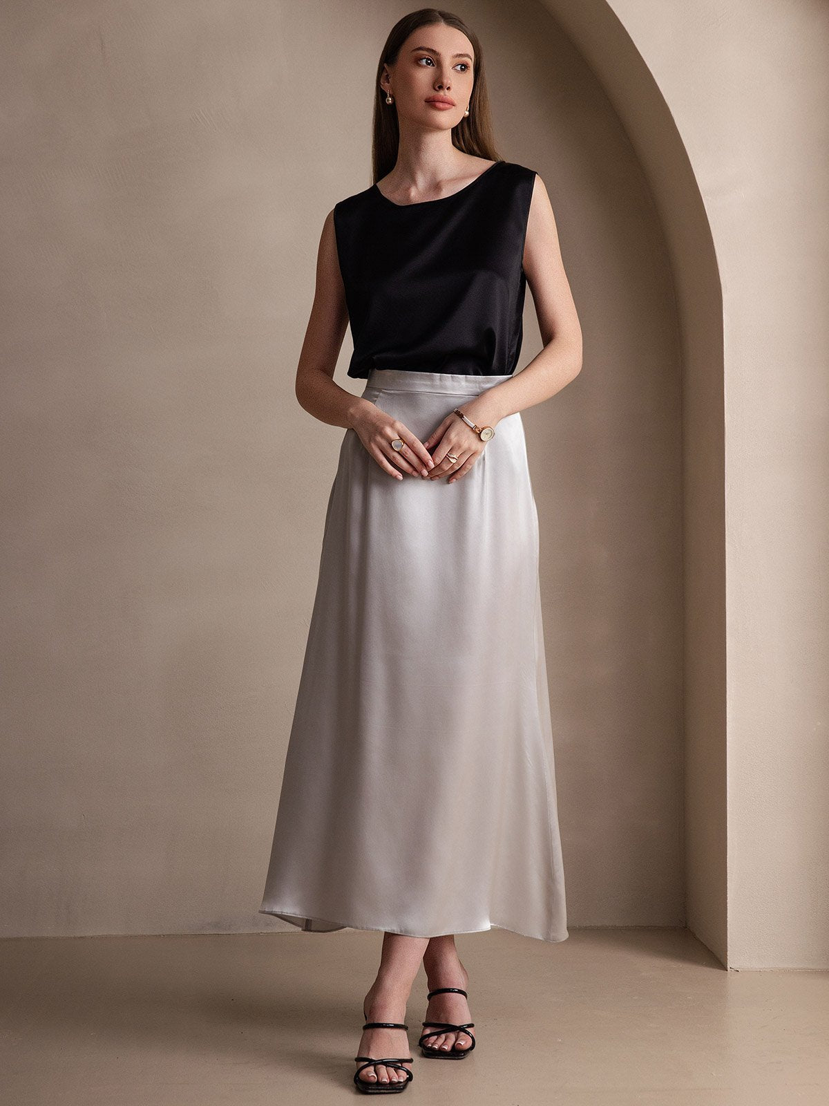 [Light Gray] SilkSilky-CA 19Momme Silk Skirt 005