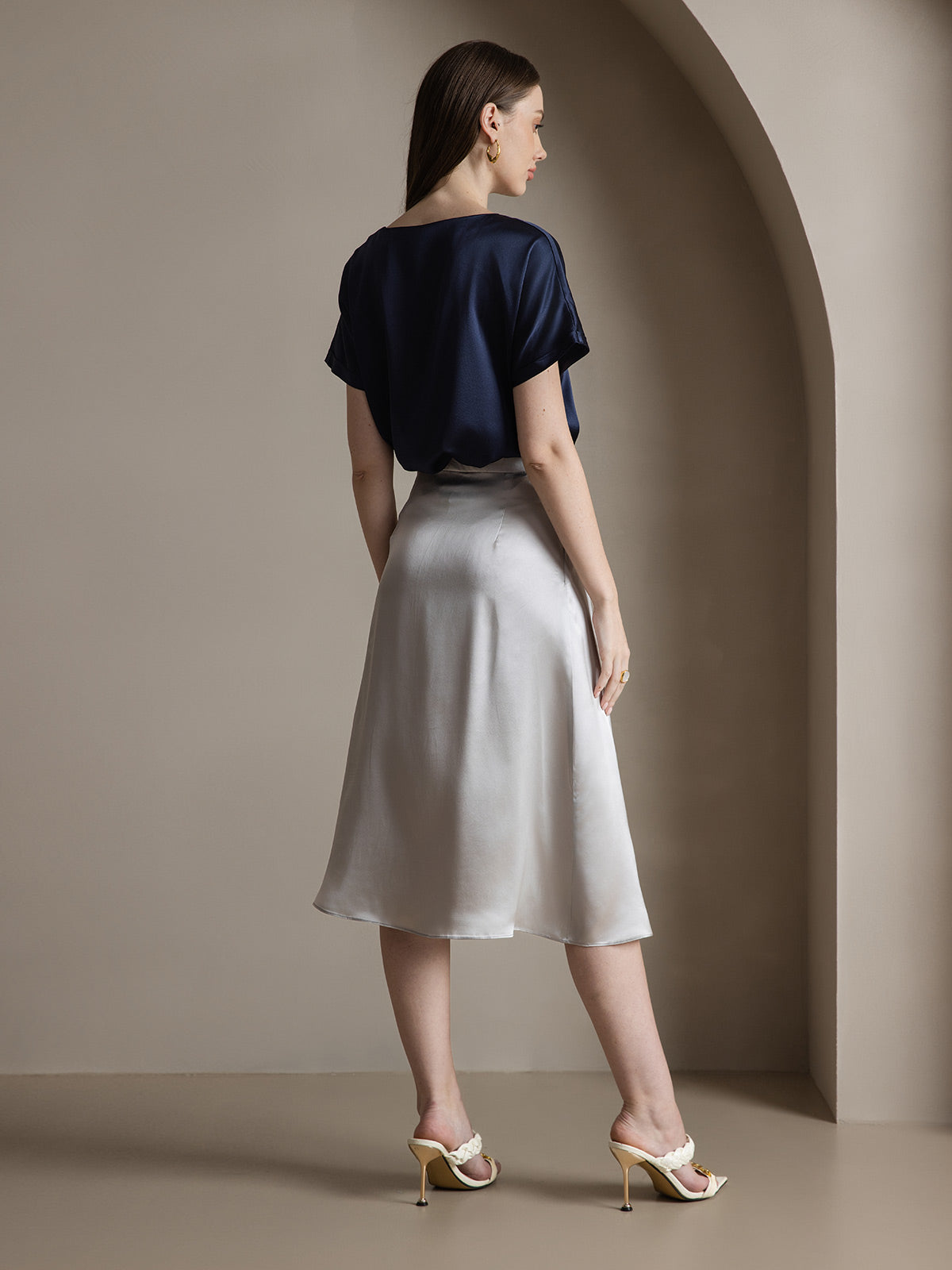 [Light Gray] SilkSilky-CA 19Momme Silk Skirt 006