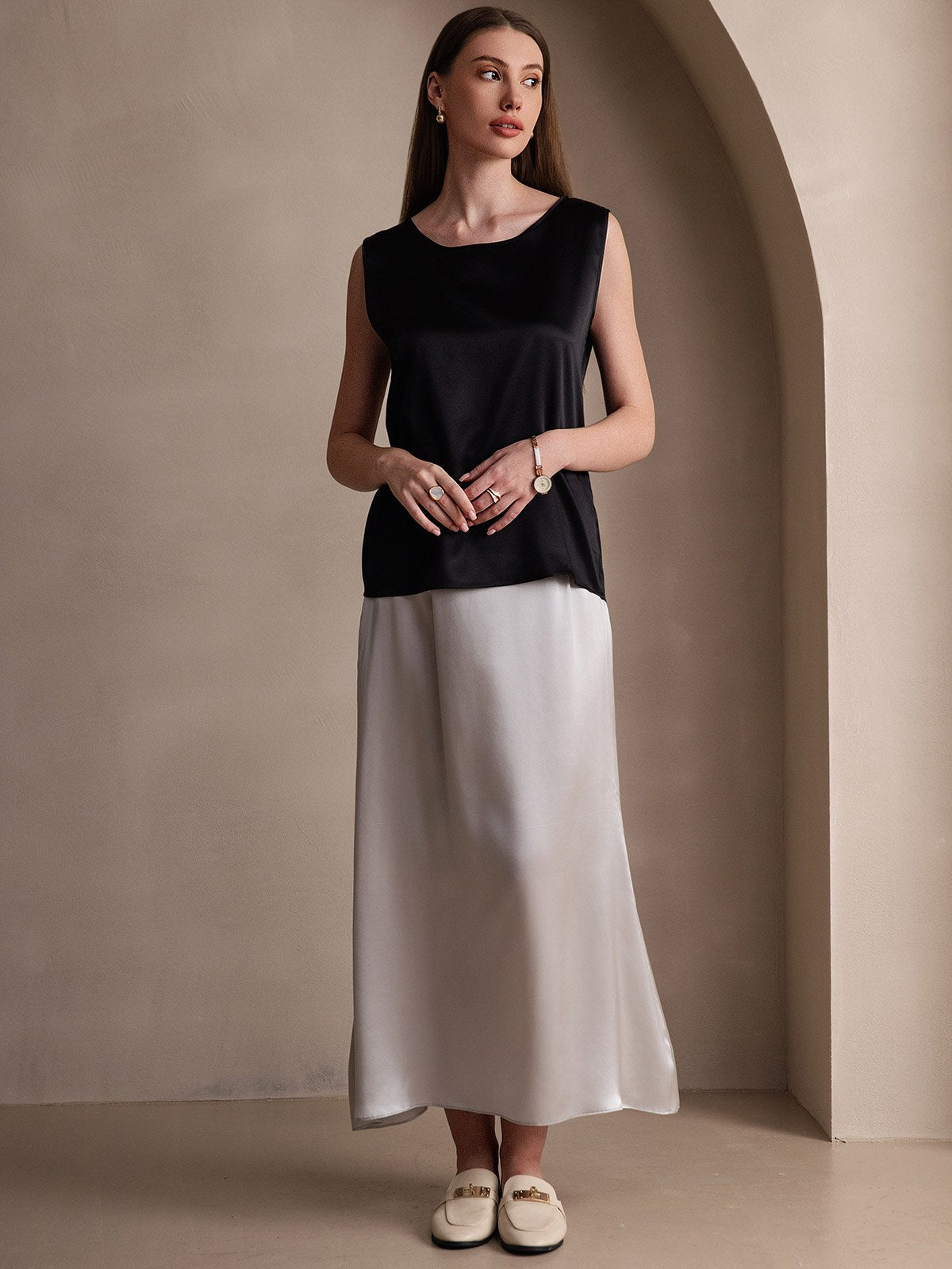 [Light Gray] SilkSilky-CA 19Momme Silk Skirt 006