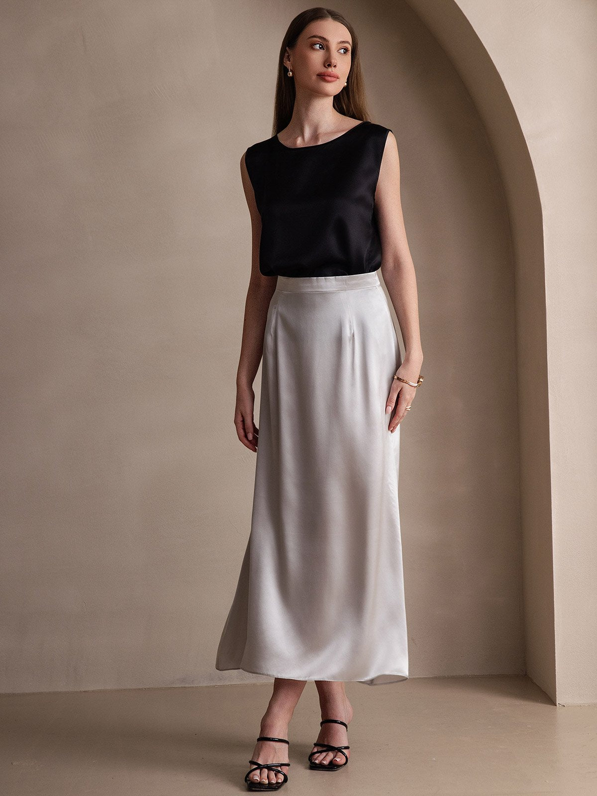 [Light Gray] SilkSilky-CA 19Momme Silk Skirt 007