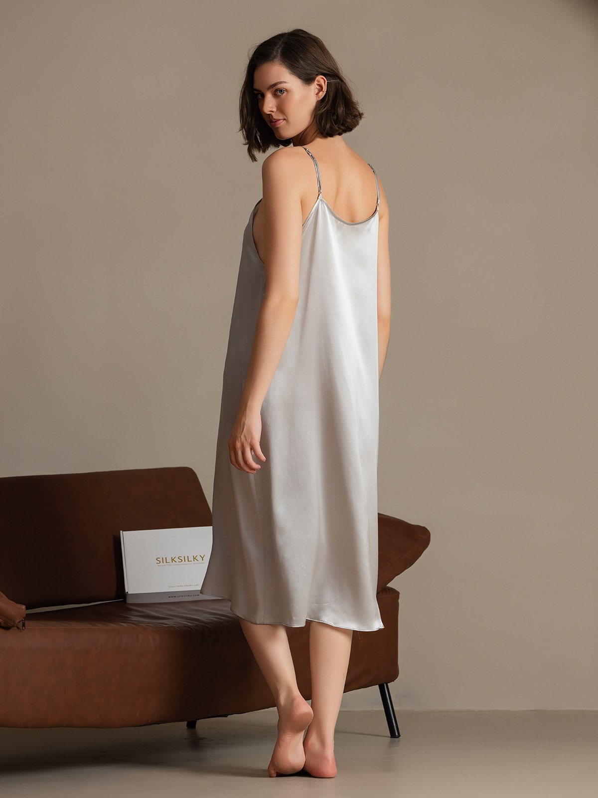 [Light Gray] SilkSilky-CA 19Momme Silk Sleeveless Dress 002