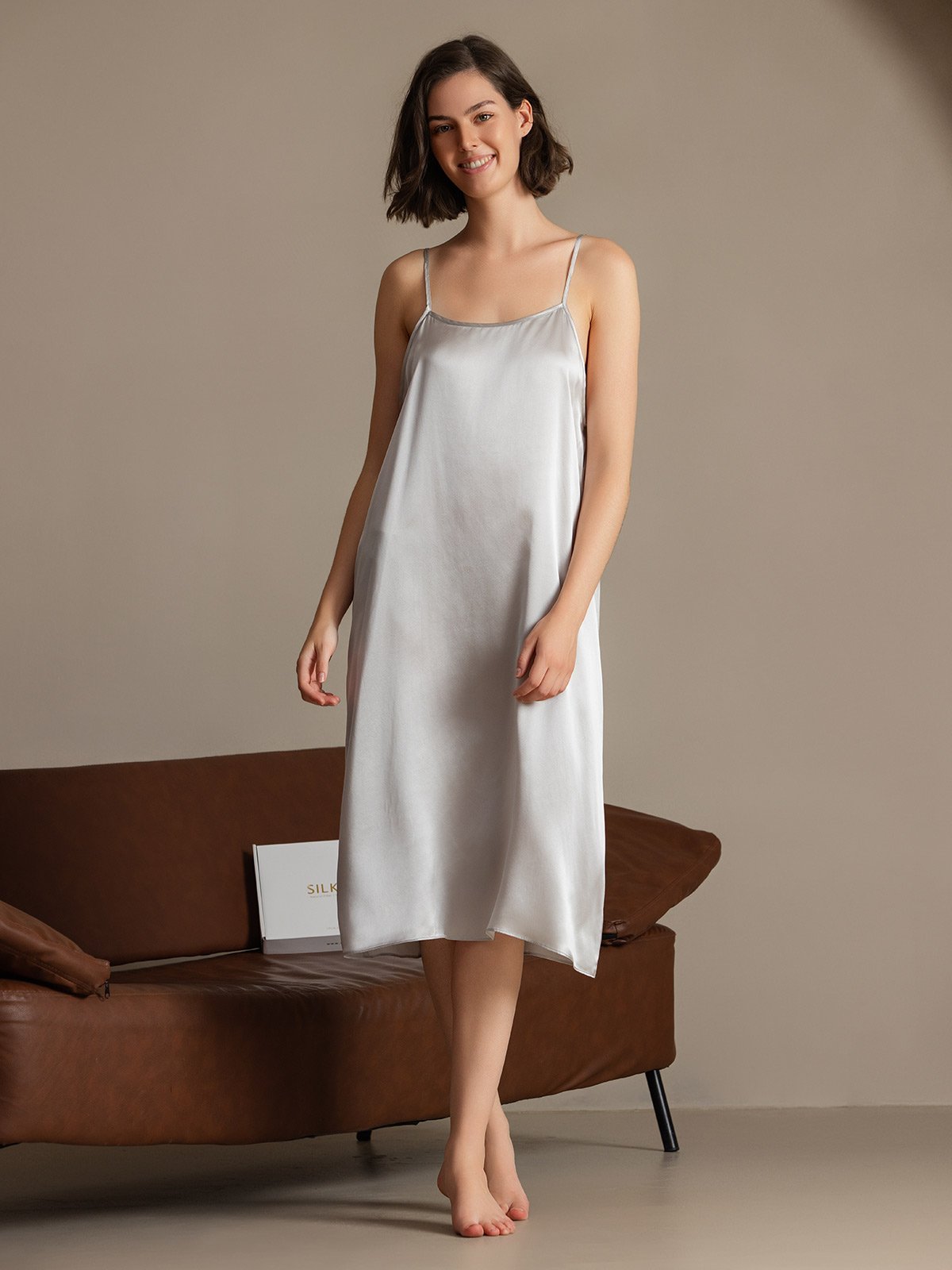 [Light Gray] SilkSilky-CA 19Momme Silk Sleeveless Dress 004