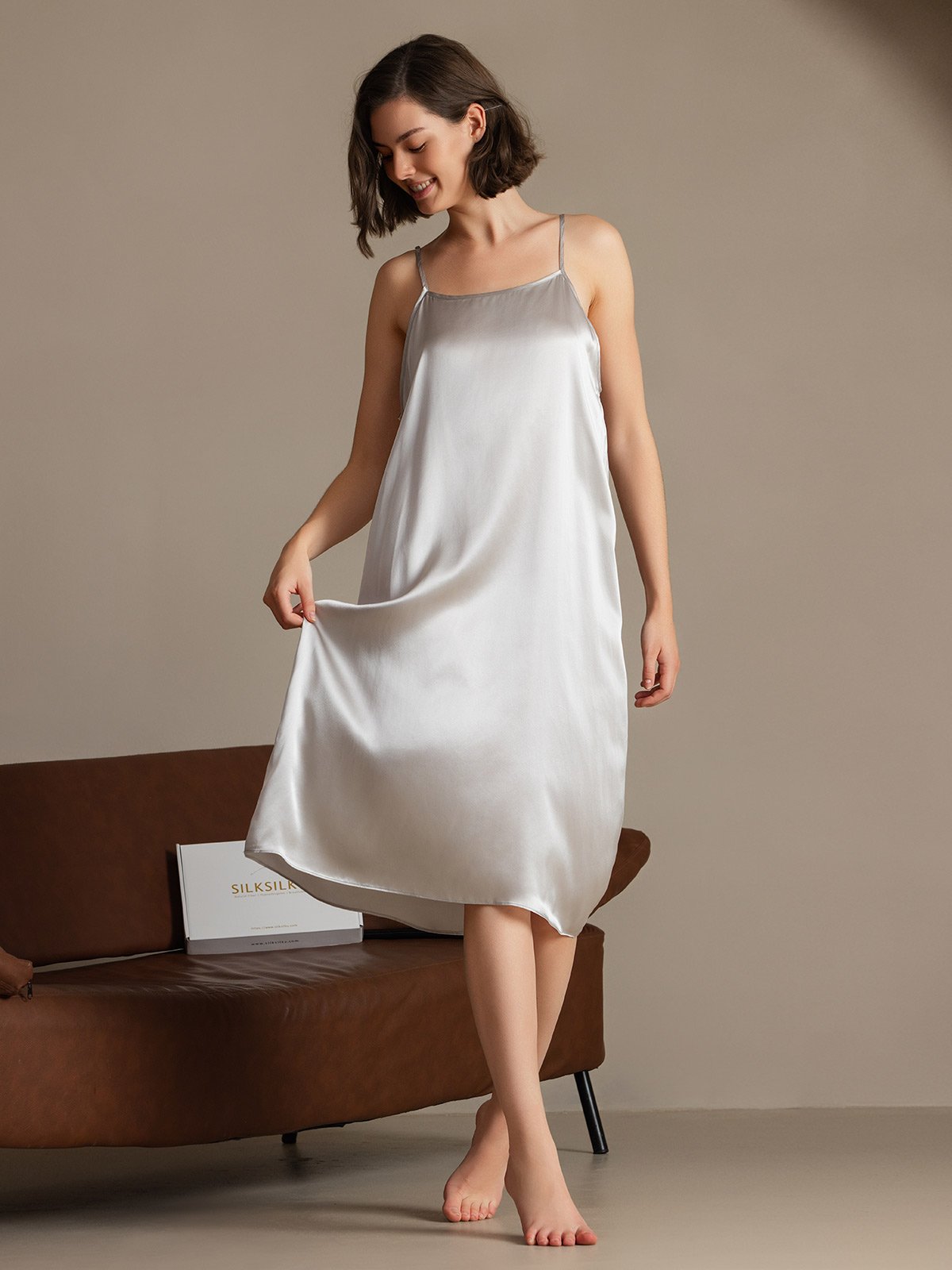 [Light Gray] SilkSilky-CA 19Momme Silk Sleeveless Dress 005