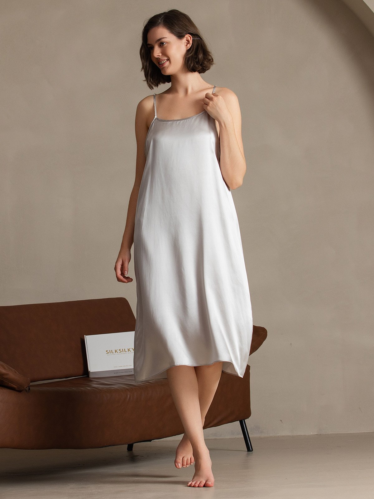 [Light Gray] SilkSilky-CA 19Momme Silk Sleeveless Dress 006