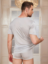 [Light Gray] SilkSilky-CA 100% Silk Jersey Short Sleeve Crew Neck Men's T-Shirt 002