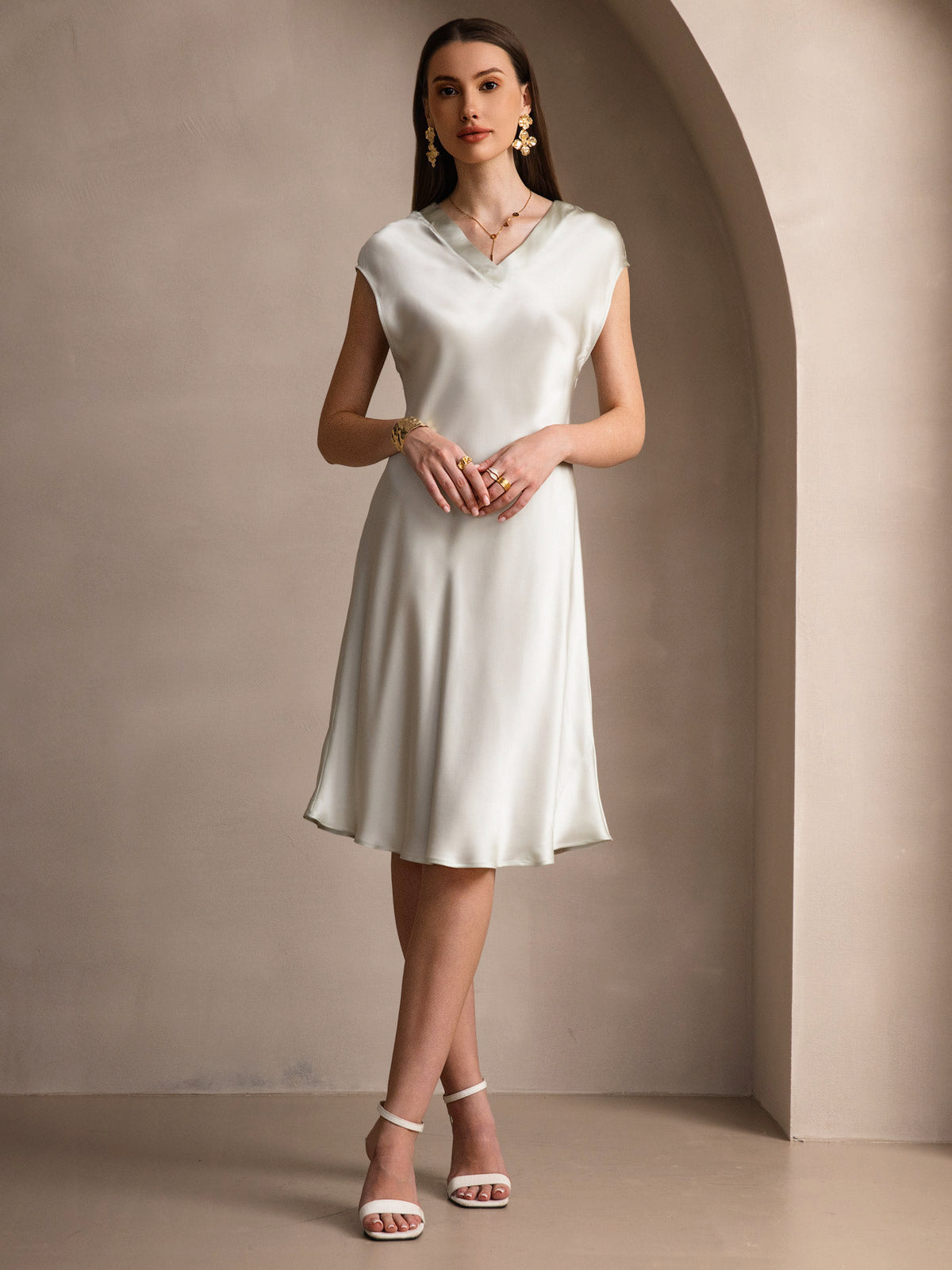 [Light Green] SilkSilky-CA Pure Silk Sleeveless V Neck Nightgown 005