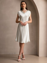 [Light Green] SilkSilky-CA Cap Sleeve V Neck Dress 005