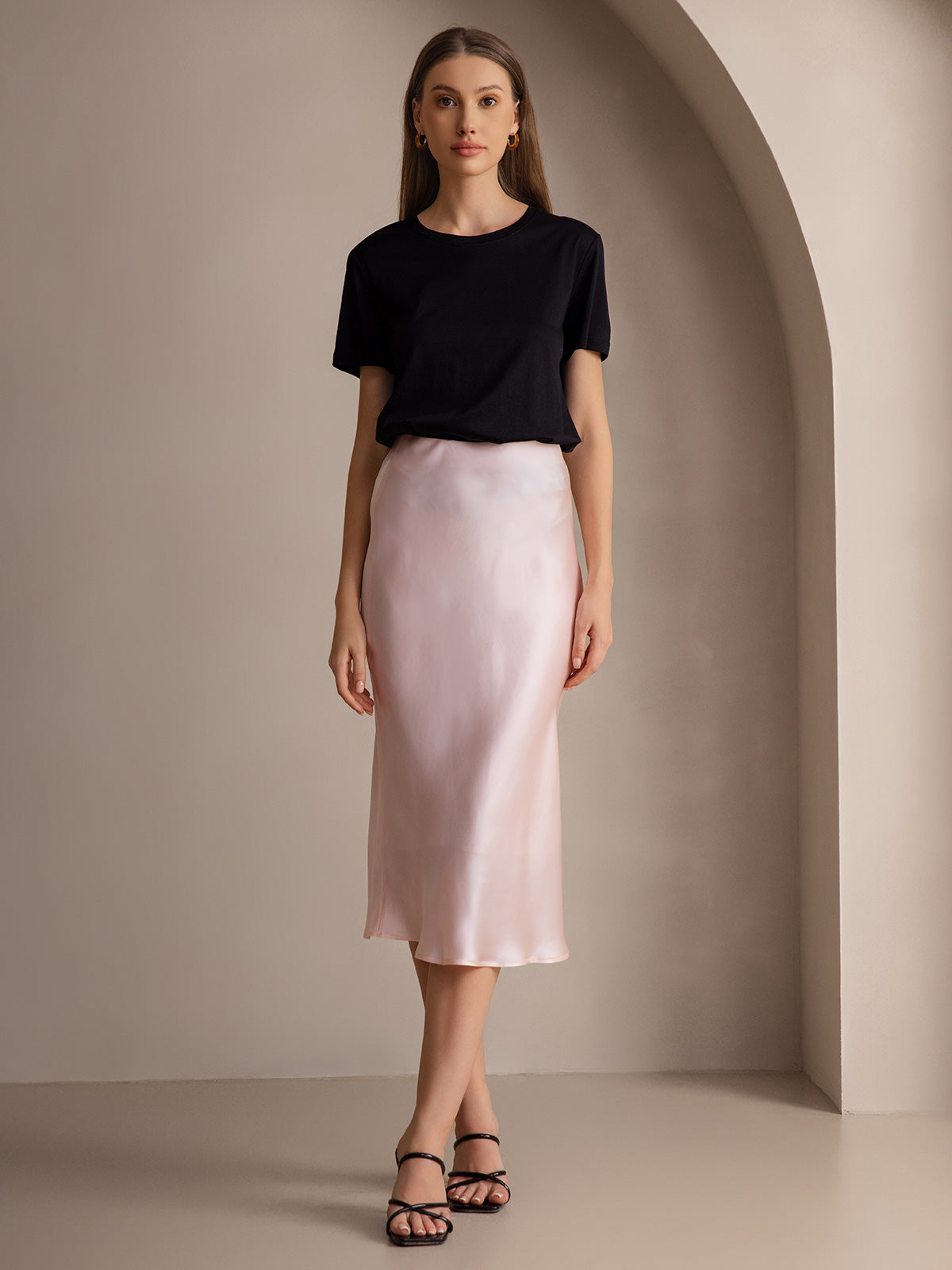 [Light Pink] SilkSilky-CA 19Momme Pure Silk Skirt 001