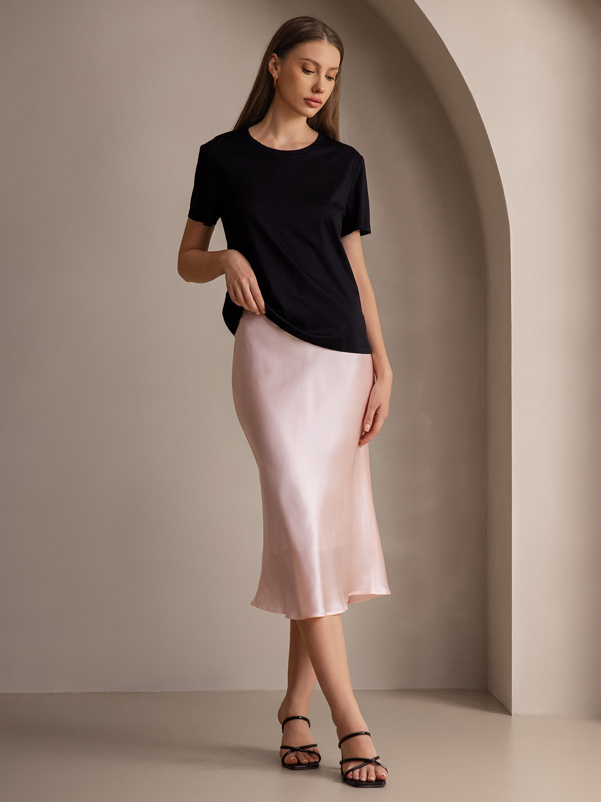 [Light Pink] SilkSilky-CA 19Momme Pure Silk Skirt 006
