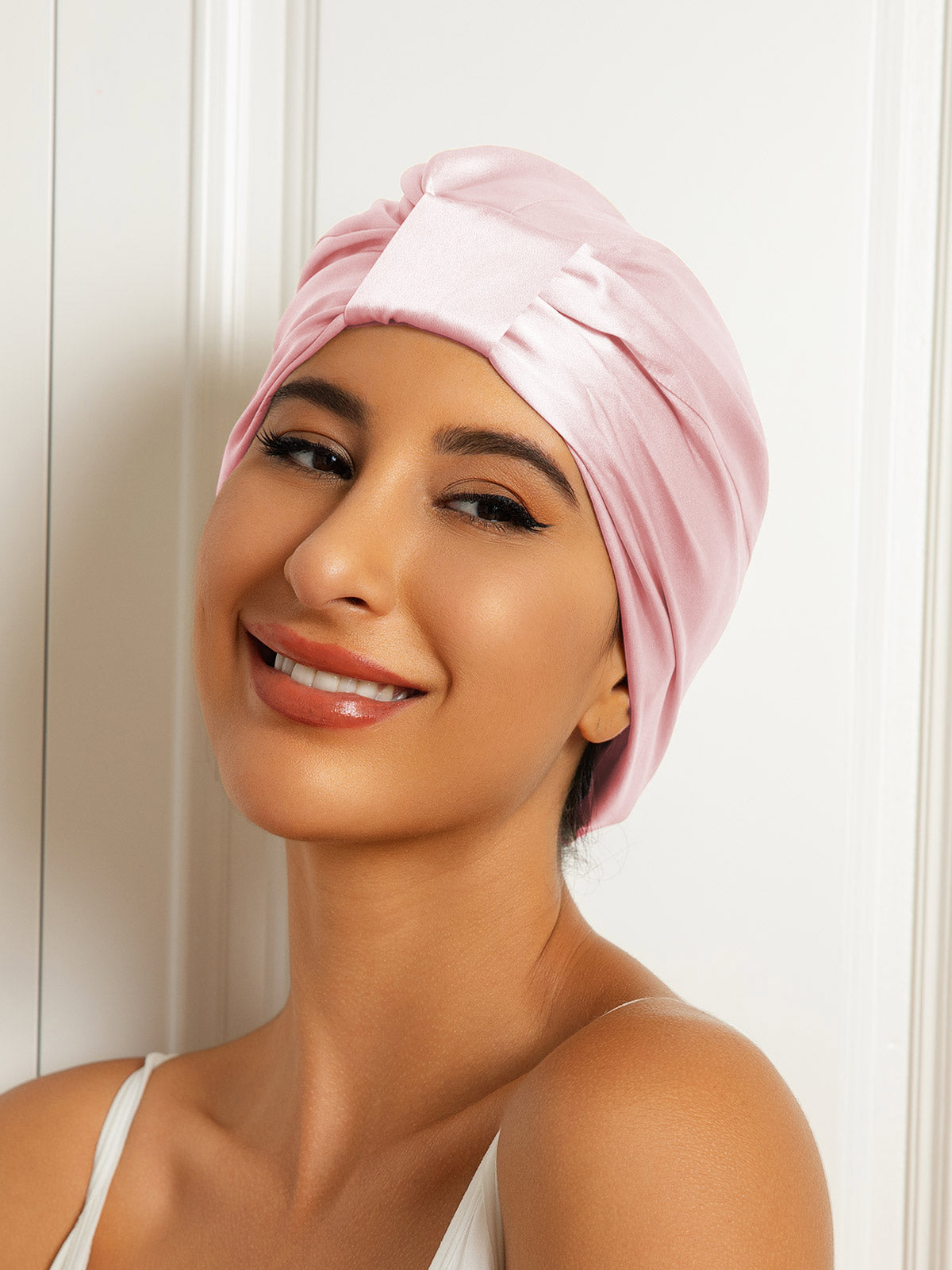 [Light Pink] SilkSilky-CA Pure Silk Sleep Cap 001