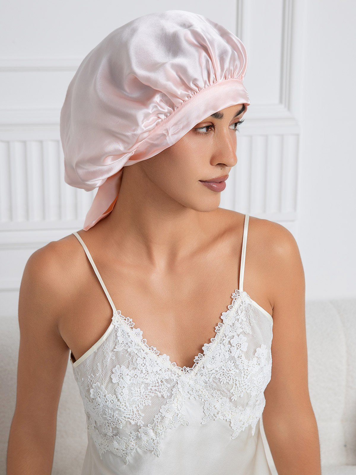 [Light Pink] SilkSilky-CA Pure Silk Sleep Cap 001