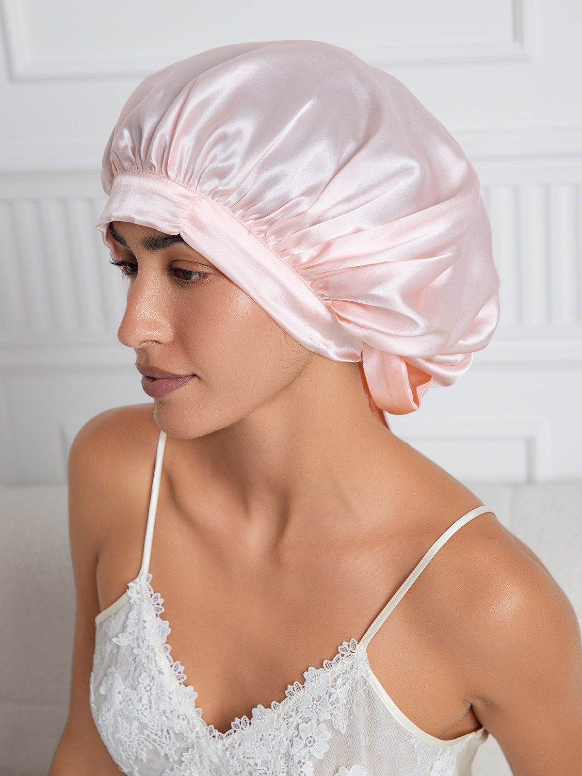 [Light Pink] SilkSilky-CA Pure Silk Sleep Cap 002