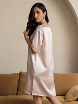 [Light Pink] SilkSilky-CA Half Sleeve V Neck Nightgown 002