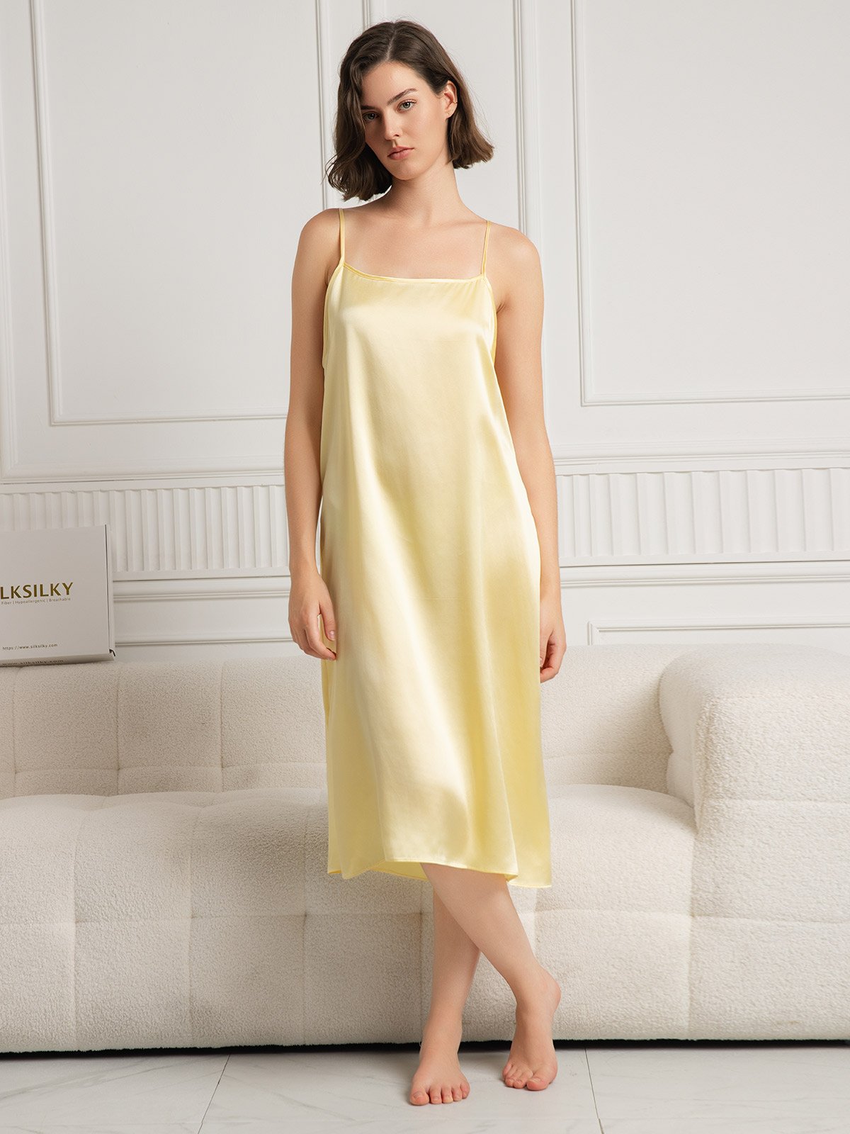 [Light Yellow] SilkSilky-CA 19Momme Silk Sleeveless Dress 001