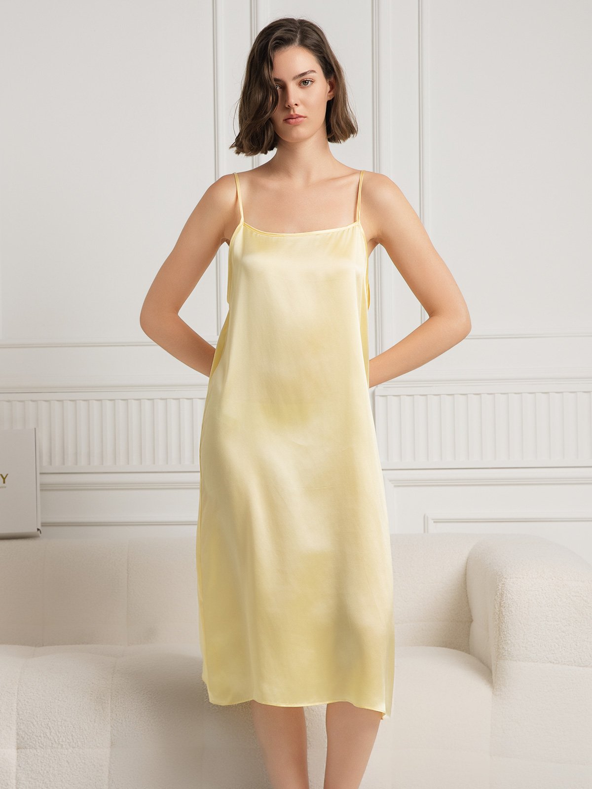 [Light Yellow] SilkSilky-CA 19Momme Silk Sleeveless Dress 003