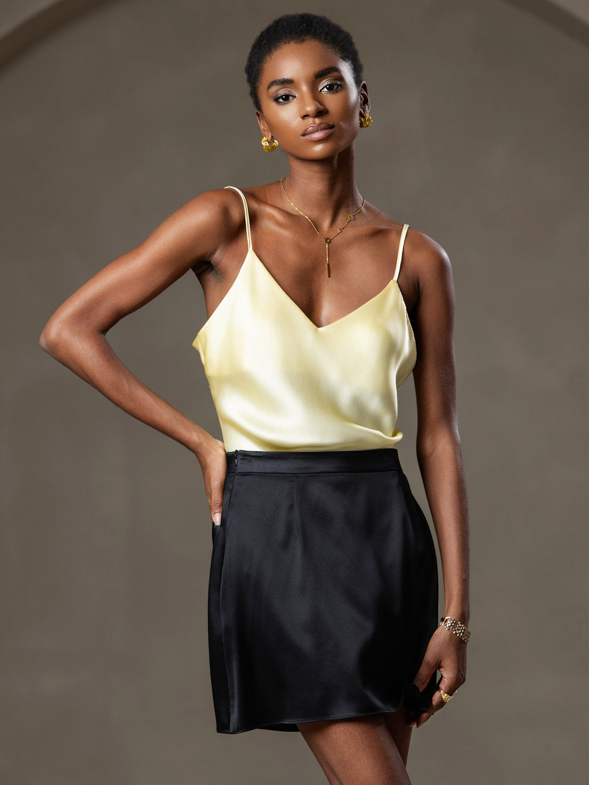 [Light Yellow] SilkSilky-CA Pure Silk V Neck Camisole 003
