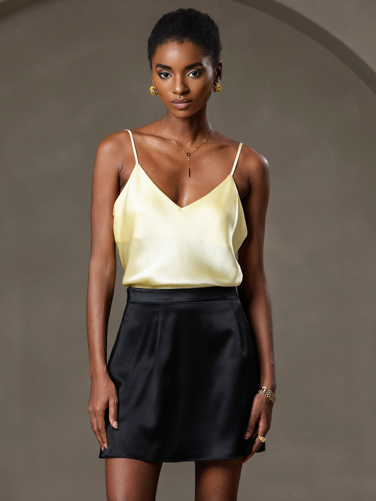 [Light Yellow] SilkSilky-CA Pure Silk V Neck Camisole 004