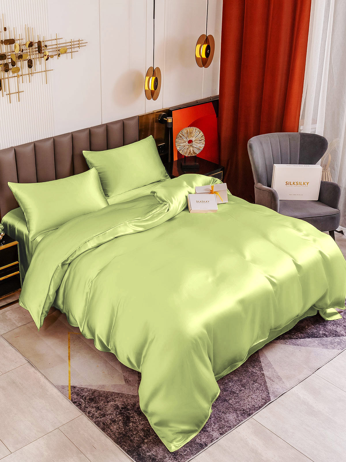 [Mint Green] SilkSilky-CA 19Momme Pure Silk Bedding Set 001