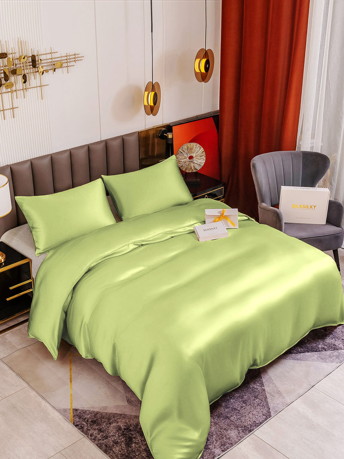 [Mint Green] SilkSilky-CA 19Momme Pure Silk Bedding Set 001