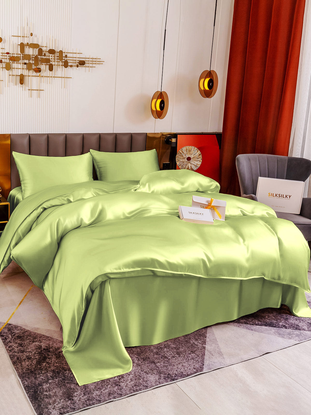[Mint Green] SilkSilky-CA 19Momme Pure Silk Bedding Set 003
