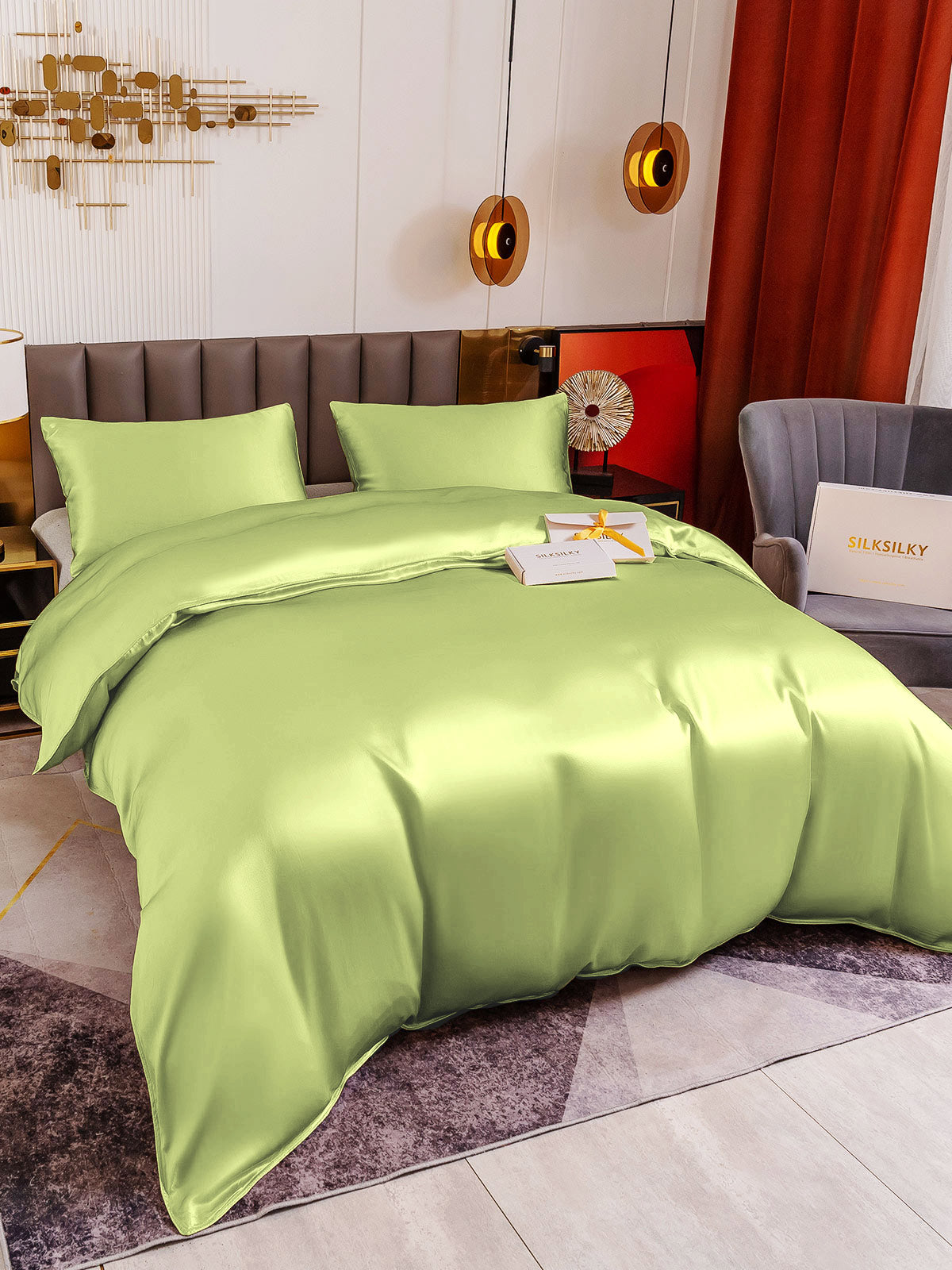 [Mint Green] SilkSilky-CA 19Momme Pure Silk Bedding Set 003