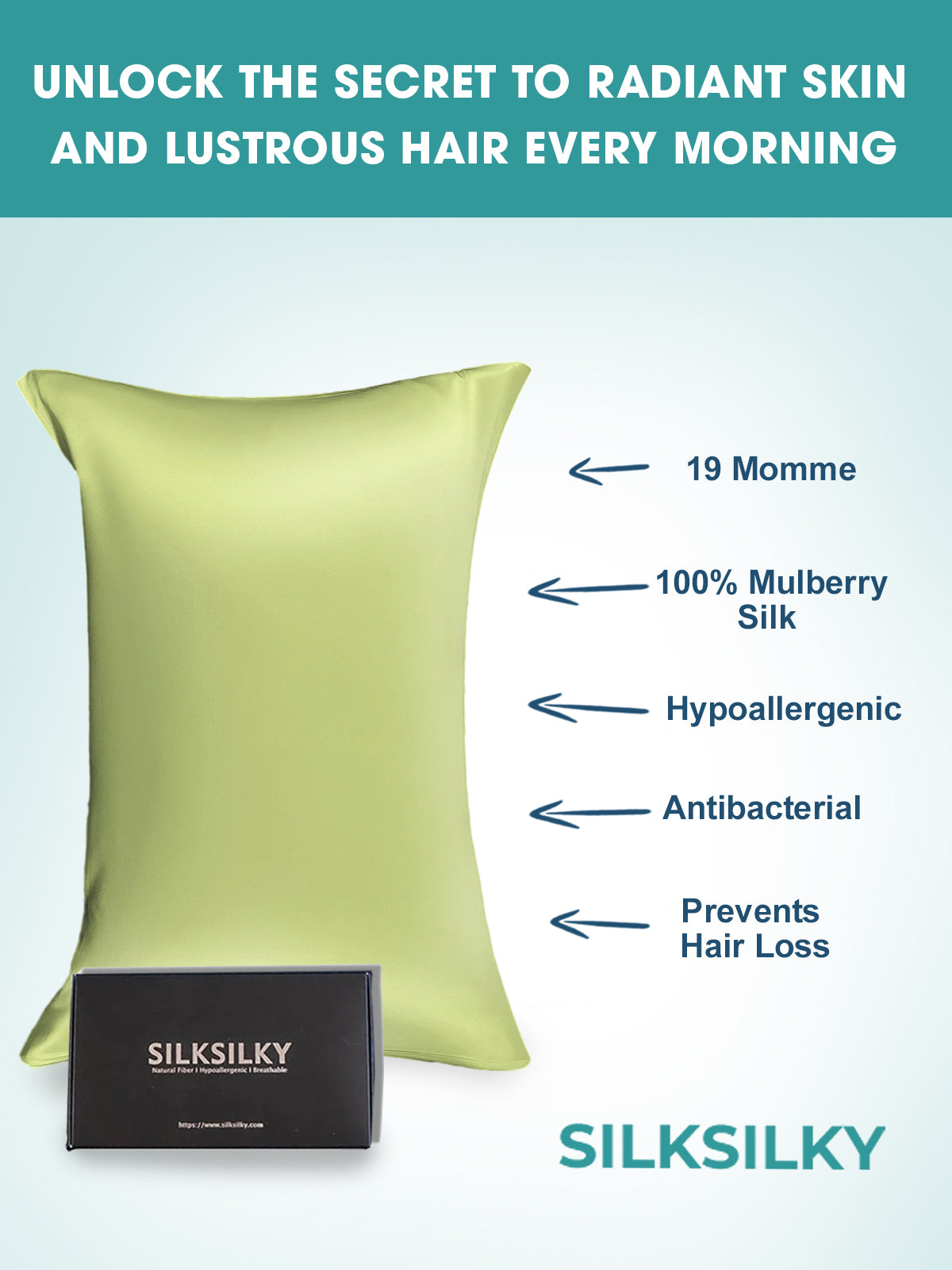 [Mint Green] SilkSilky-CA 19Momme Pure Silk Pillowcase 002