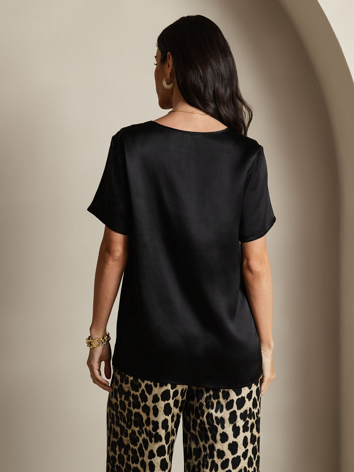[Multi] SilkSilky-CA Pure Silk Short Sleeve Round Neck Women's Pajamas 002