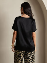 [Multi] SilkSilky-CA Pure Silk Short Sleeve Round Neck Women's Pajamas 002