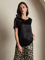 [Multi] SilkSilky-CA Pure Silk Short Sleeve Round Neck Women's Pajamas 003
