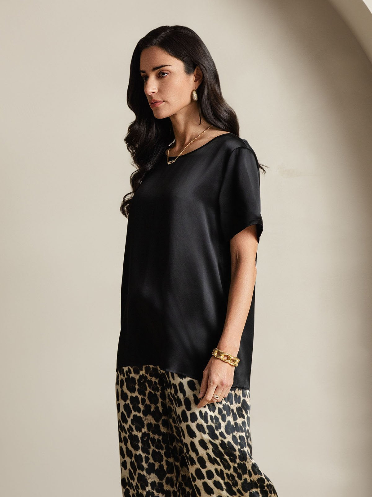 [Multi] SilkSilky-CA Pure Silk Short Sleeve Round Neck Women's Pajamas 004