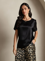 [Multi] SilkSilky-CA Pure Silk Short Sleeve Round Neck Women's Pajamas 005