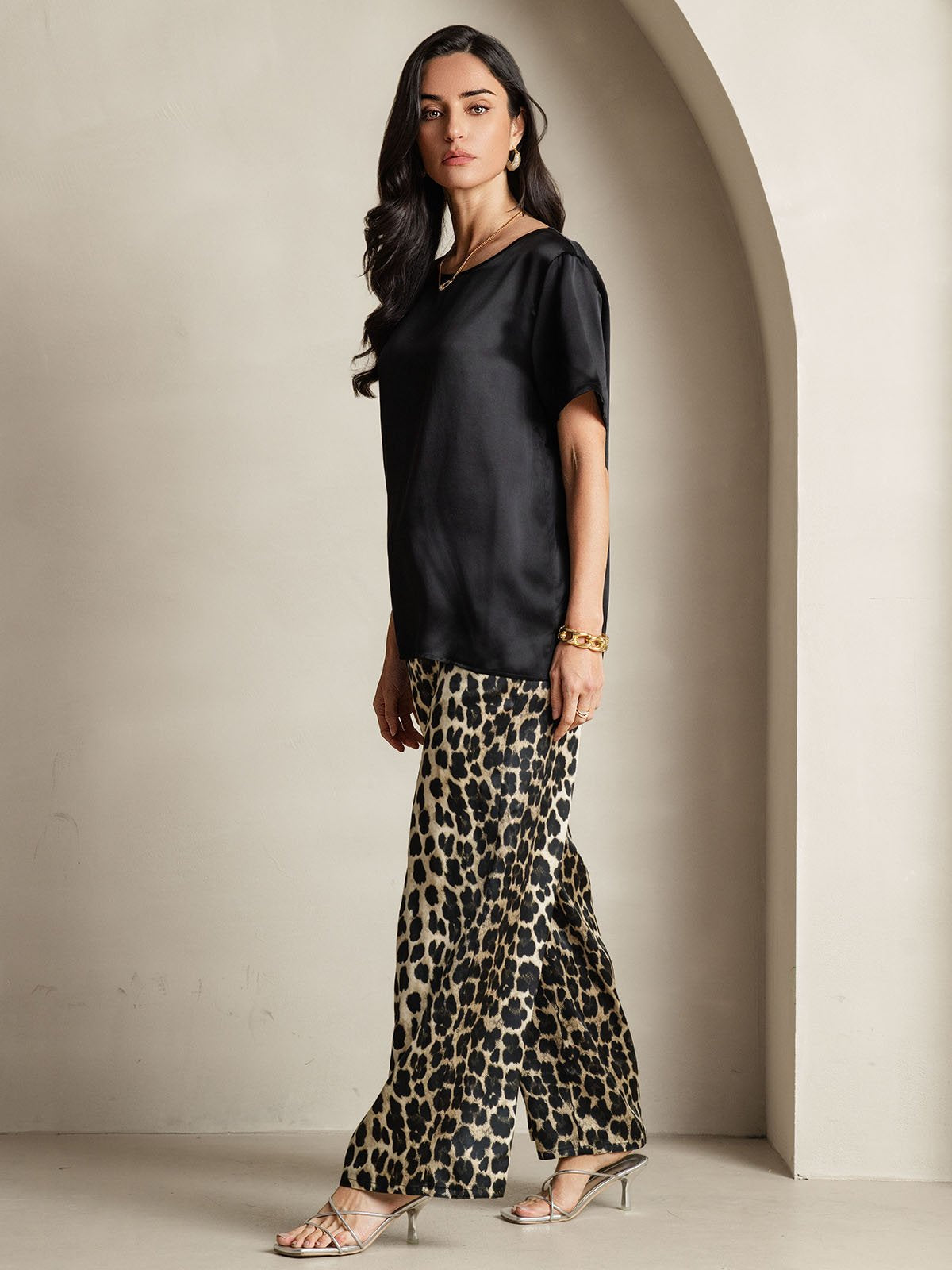 [Multi] SilkSilky-CA Pure Silk Short Sleeve Round Neck Women's Pajamas 009