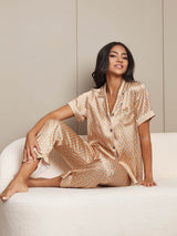 [Multi] SilkSilky-CA Short Sleeve Lapel Collar Women's Pajamas 001
