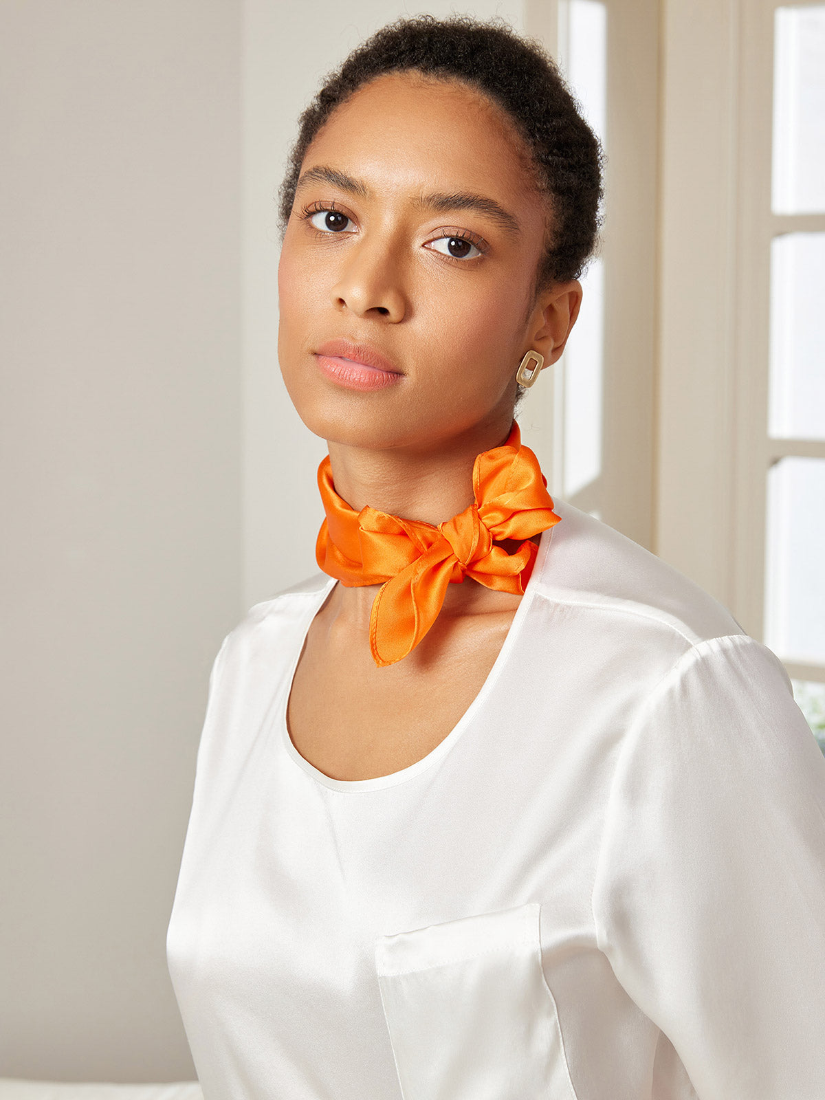 [Orange] SilkSilky-CA Pure Silk Scarf 002