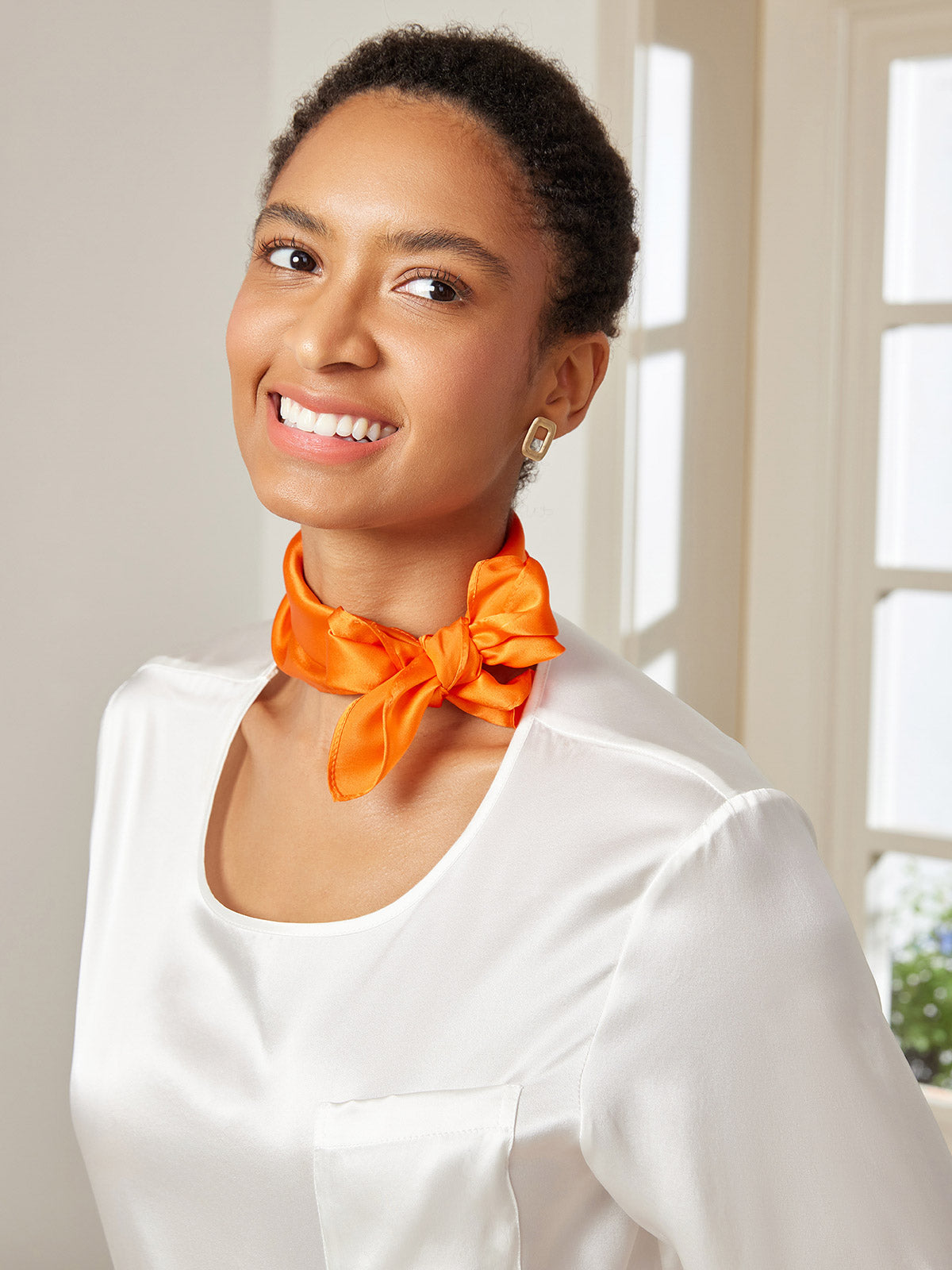 [Orange] SilkSilky-CA Pure Silk Scarf 003